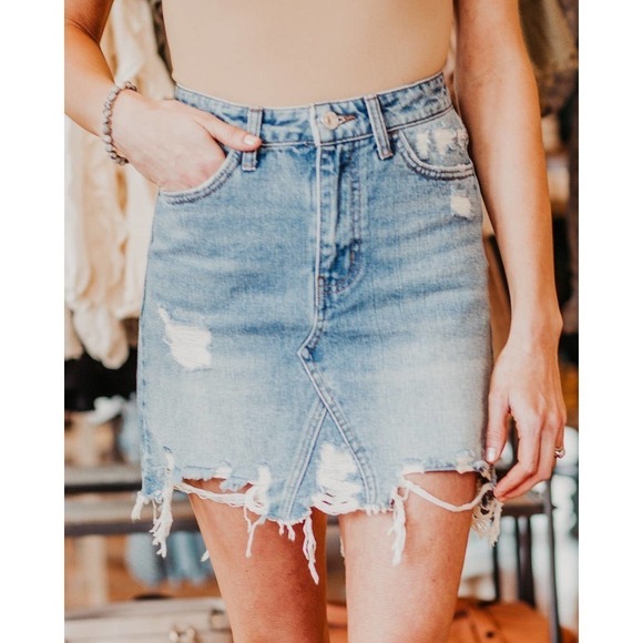Vervet High Rise Distressed Denim Mini Skirt - Picture 1 of 9
